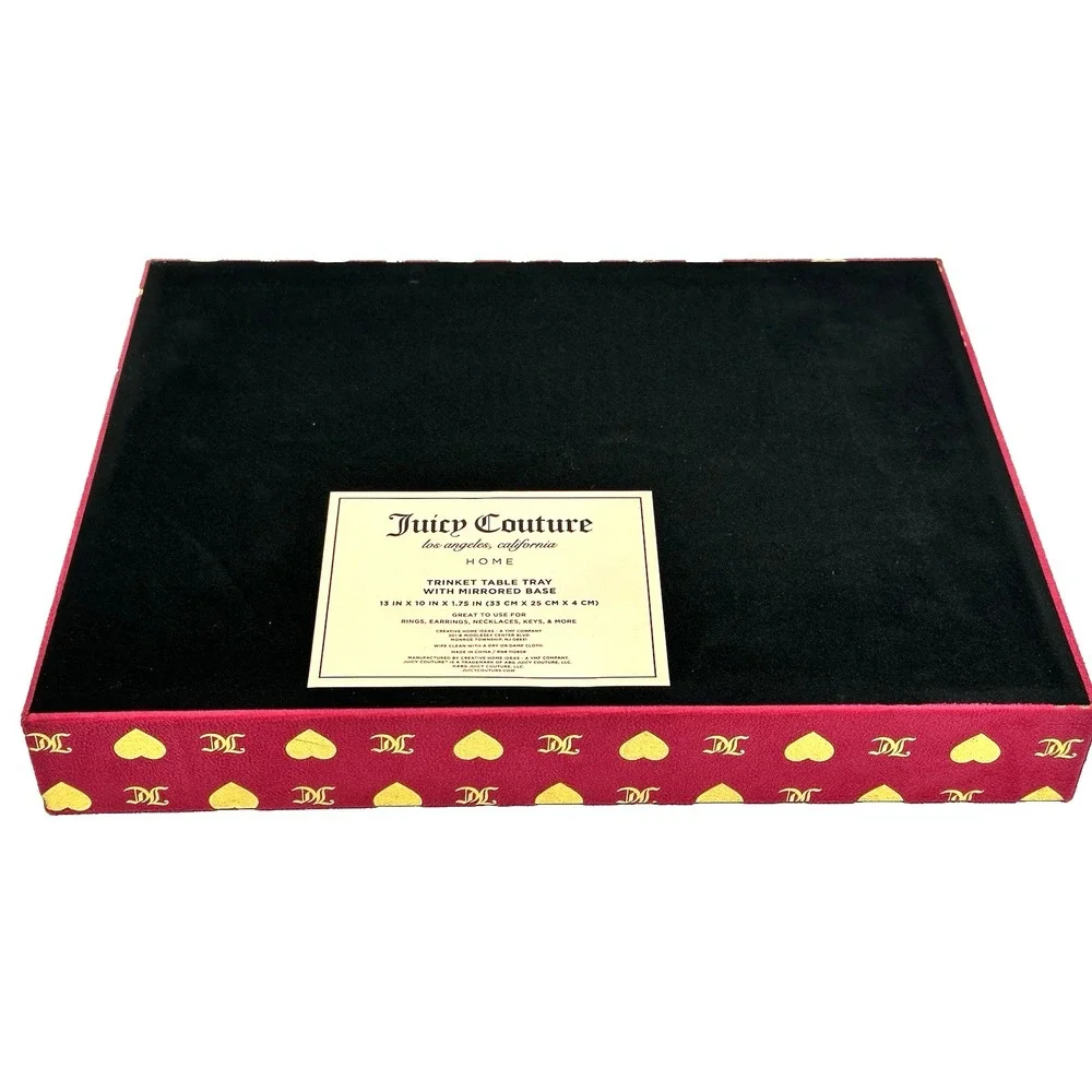 Juicy Couture Home Pink Gold Heart Trinket Tray Mirrored Base Vanity Decor NEW